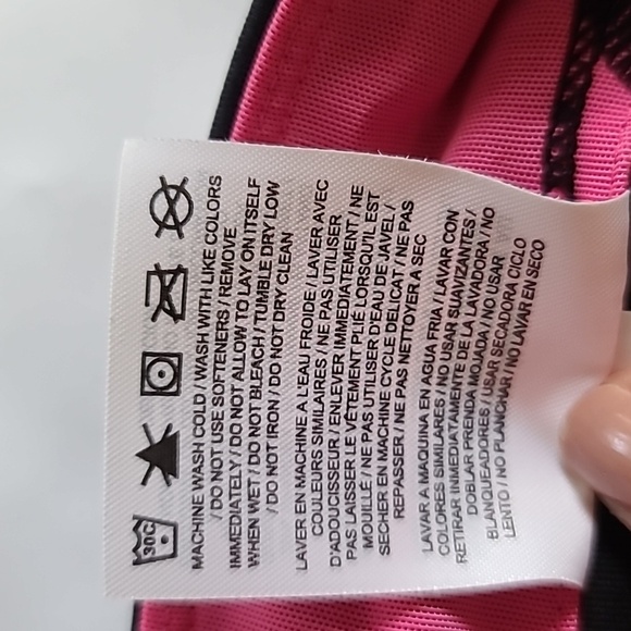 Nike Athletic Cropped Leggings Black Pink Stripe Mid Rise Stretch Medium - Picture 9 of 12